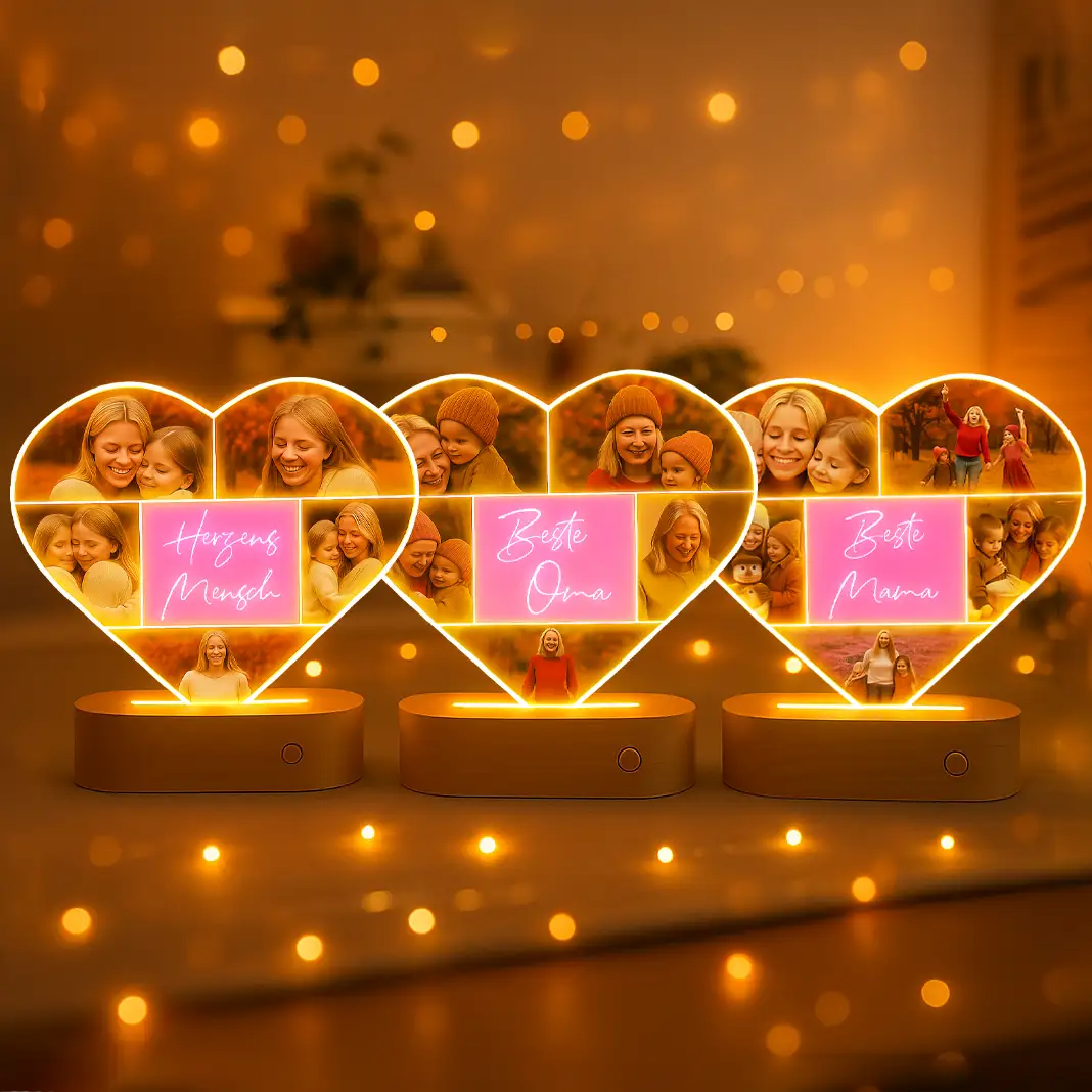 Personalisierte Herz-LED-Lampe aus Acrylglas "Fotocollage #6"
