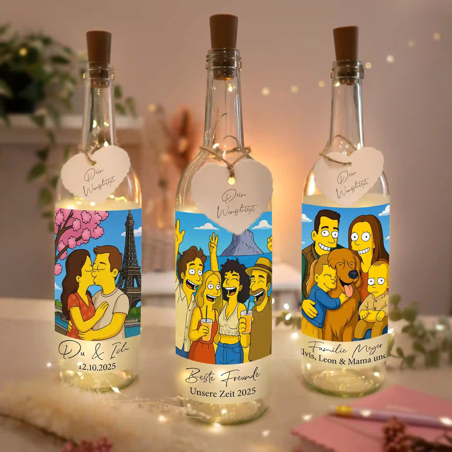 Personalisierte Lichterflasche "Unsere gelbe Familie"