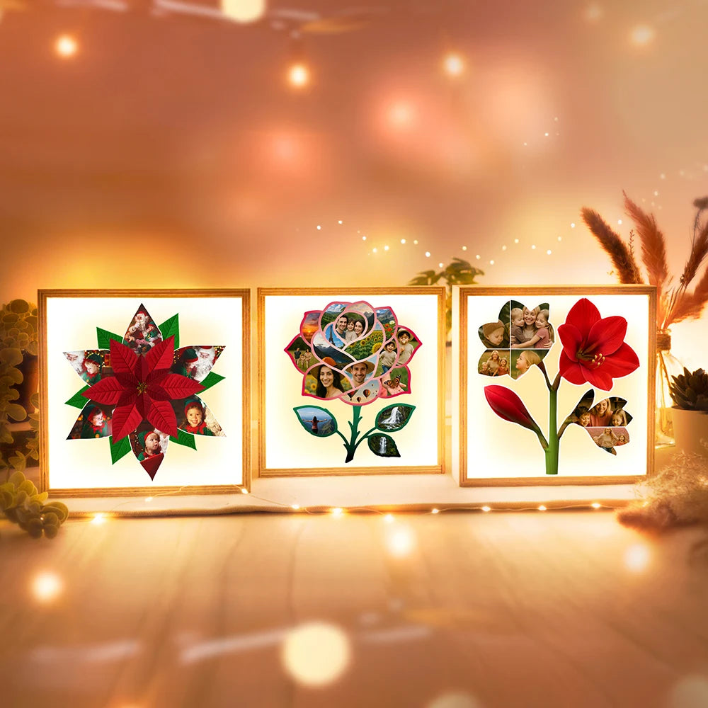 Beleuchteter Bilderrahmen inkl. personalisiertem Bild "Fotocollage #7 Blume"