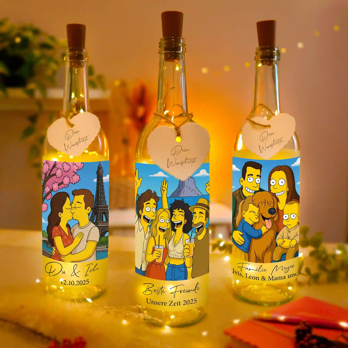 Personalisierte Lichterflasche "Unsere gelbe Familie"