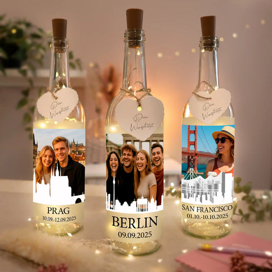 Personalisierte Lichterflasche "Unsere Städtereise"