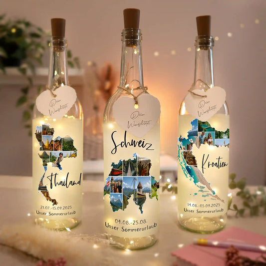 Personalisierte Lichterflasche "Unser Urlaub"