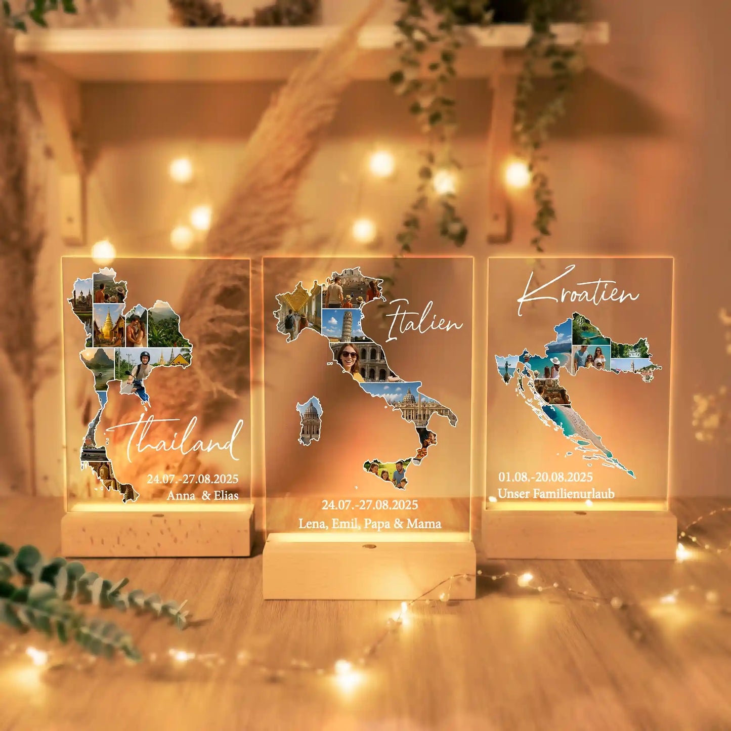 Personalisierte LED-Lampe aus Acrylglas "Unser Urlaub"