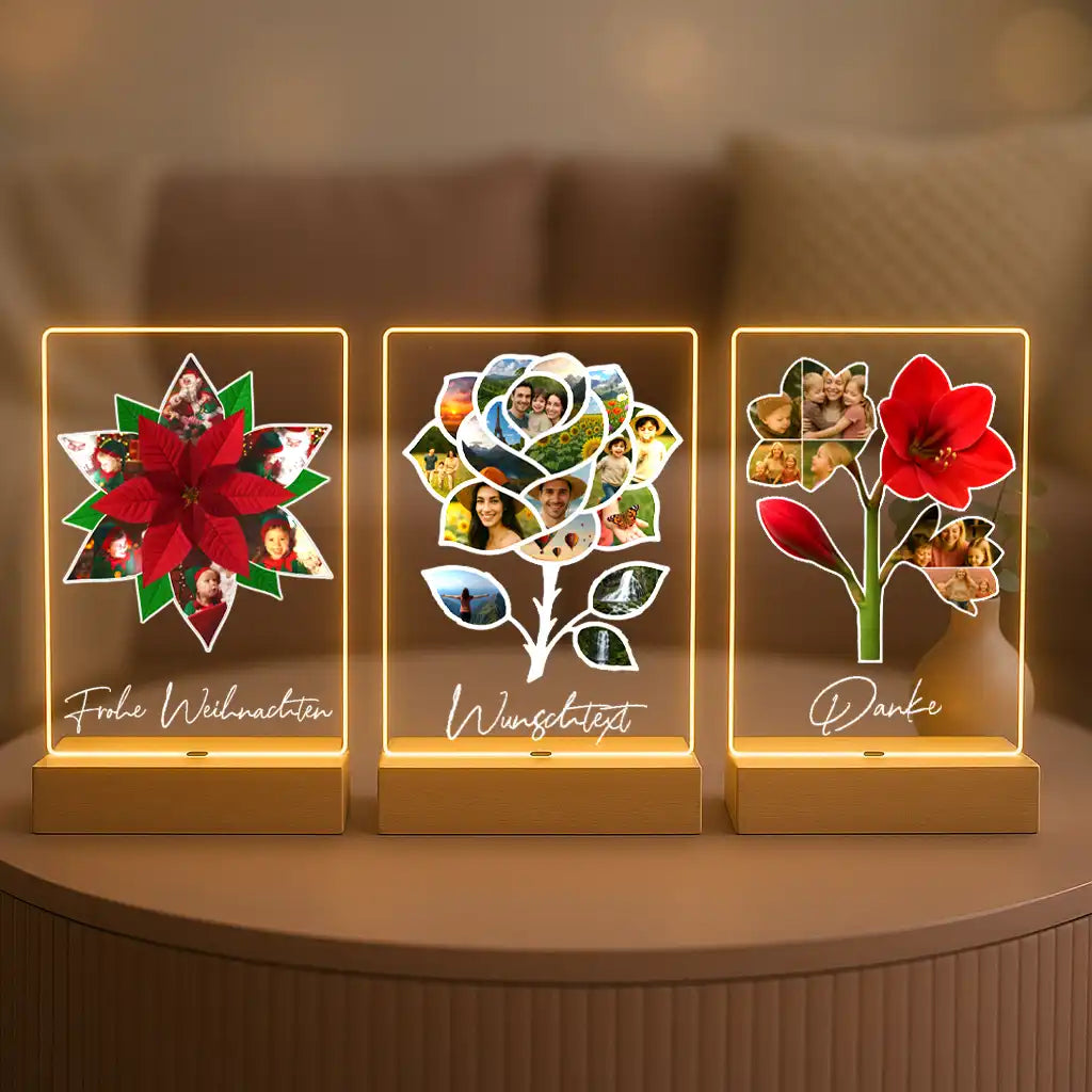 Personalisierte LED-Lampe aus Acrylglas "Fotocollage #7 Blume"