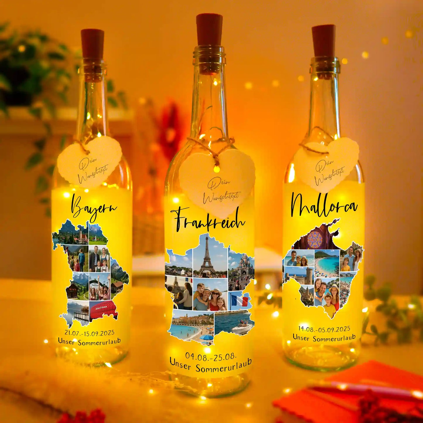 Personalisierte Lichterflasche "Unser Urlaub"