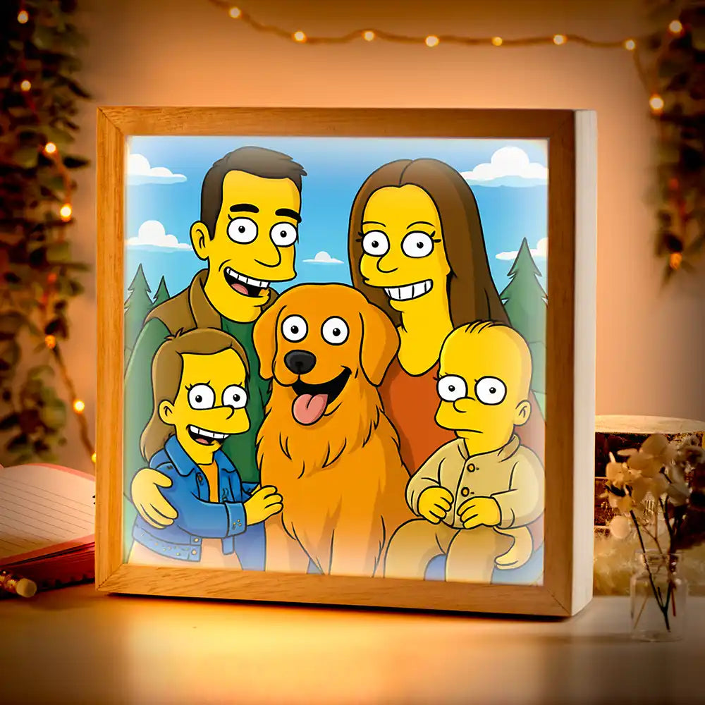 Beleuchteter Bilderrahmen inkl. personalisiertem Bild "Unsere gelbe Familie"