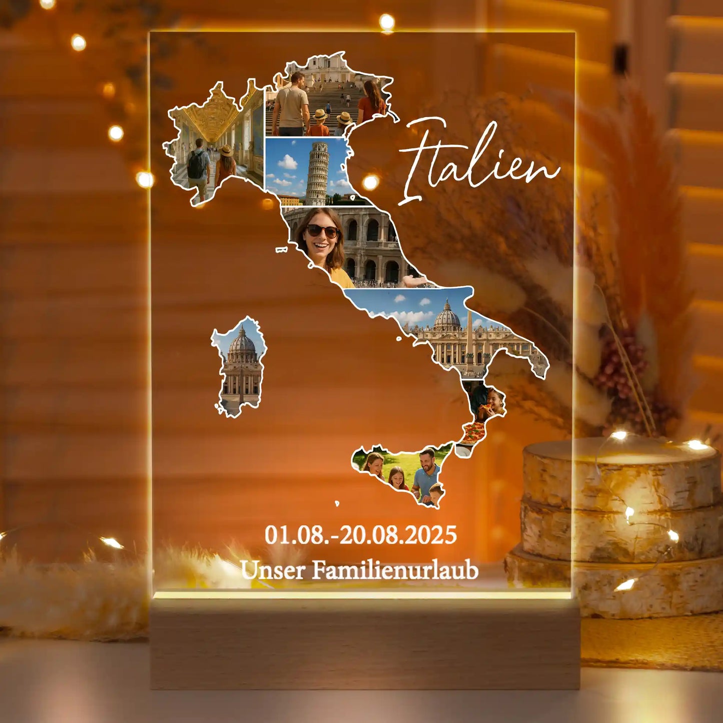 Personalisierte LED-Lampe aus Acrylglas "Unser Urlaub"