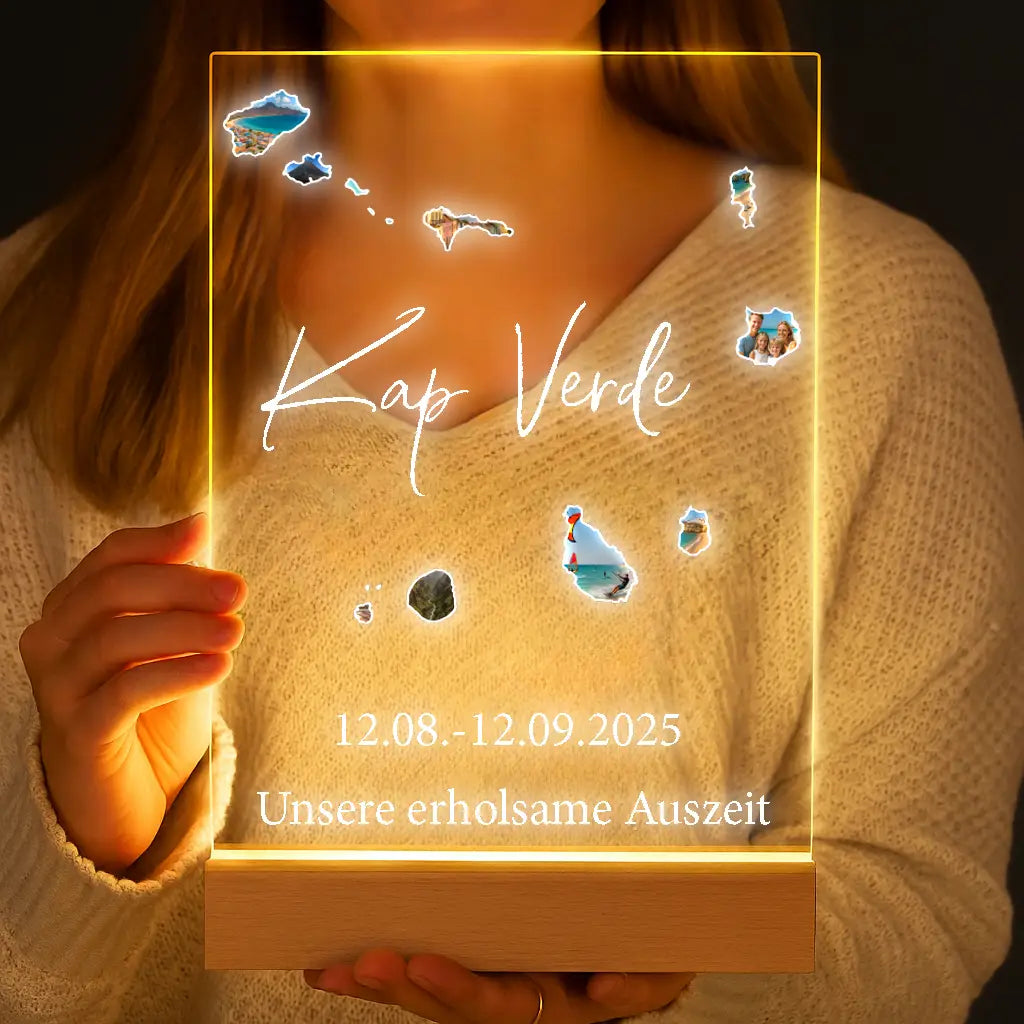 Personalisierte LED-Lampe aus Acrylglas "Unser Urlaub"