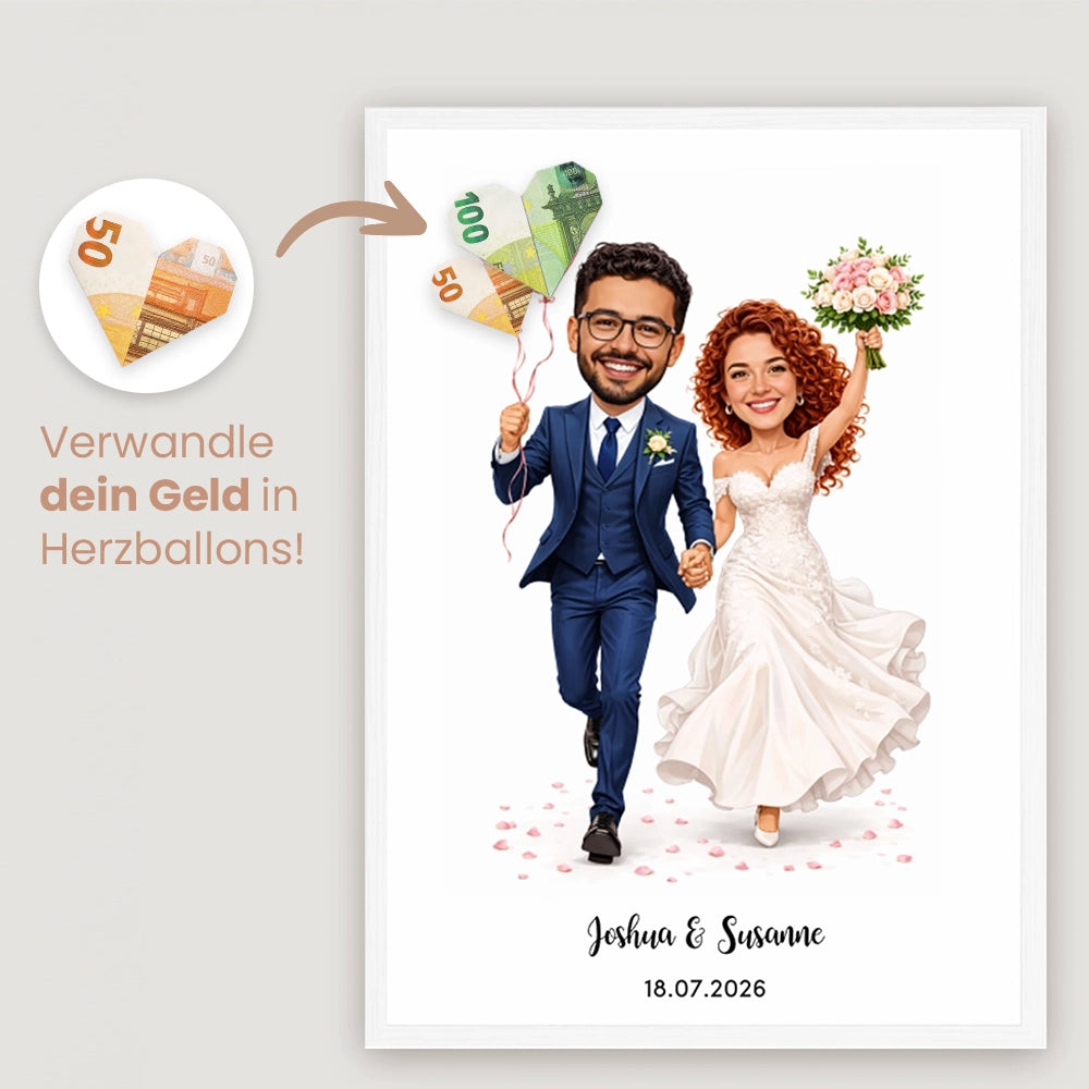 Personalisiertes Poster "Brautpaar Karikatur" zur Hochzeit