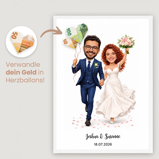 Personalisiertes Poster "Brautpaar Karikatur" zur Hochzeit