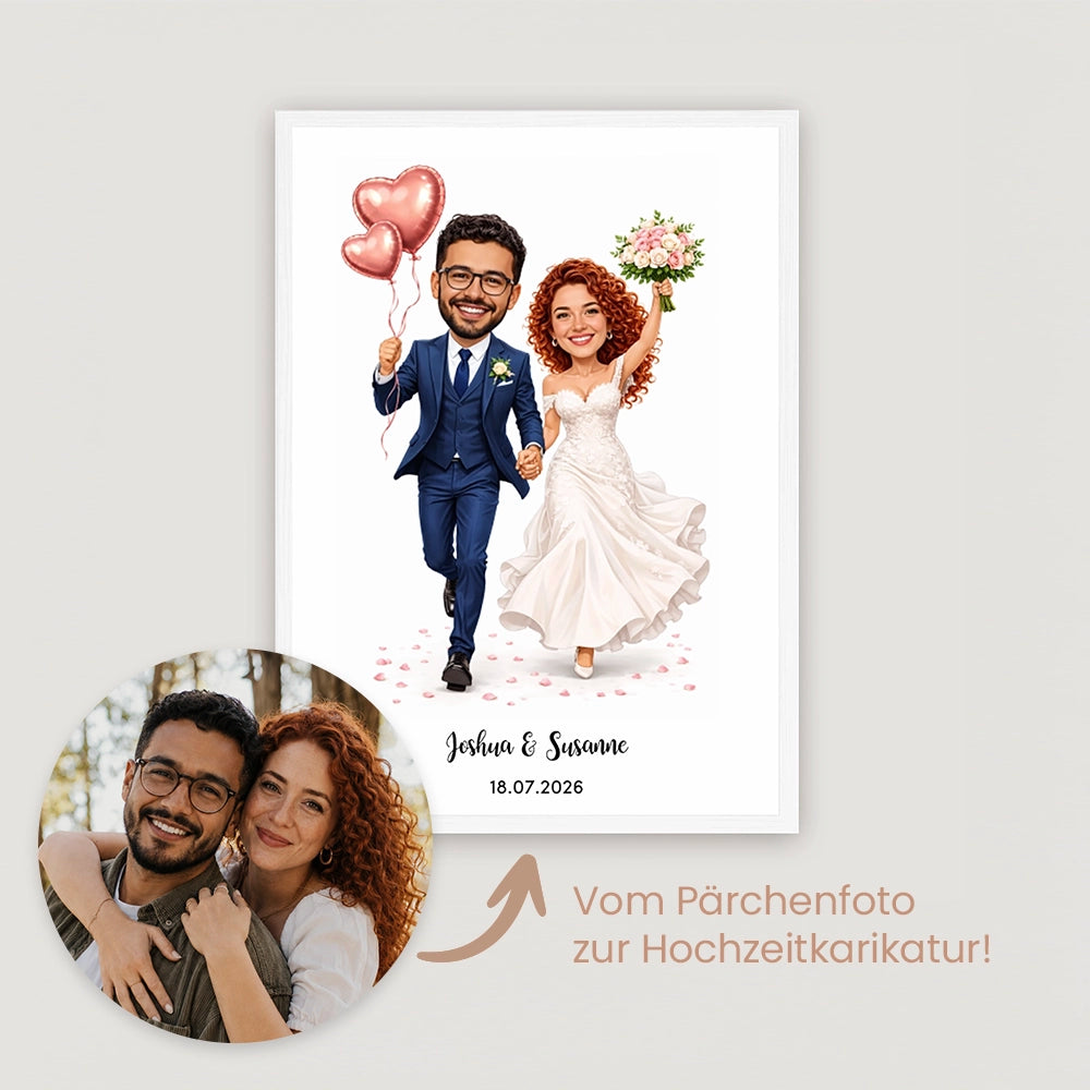 Personalisiertes Poster "Brautpaar Karikatur" zur Hochzeit