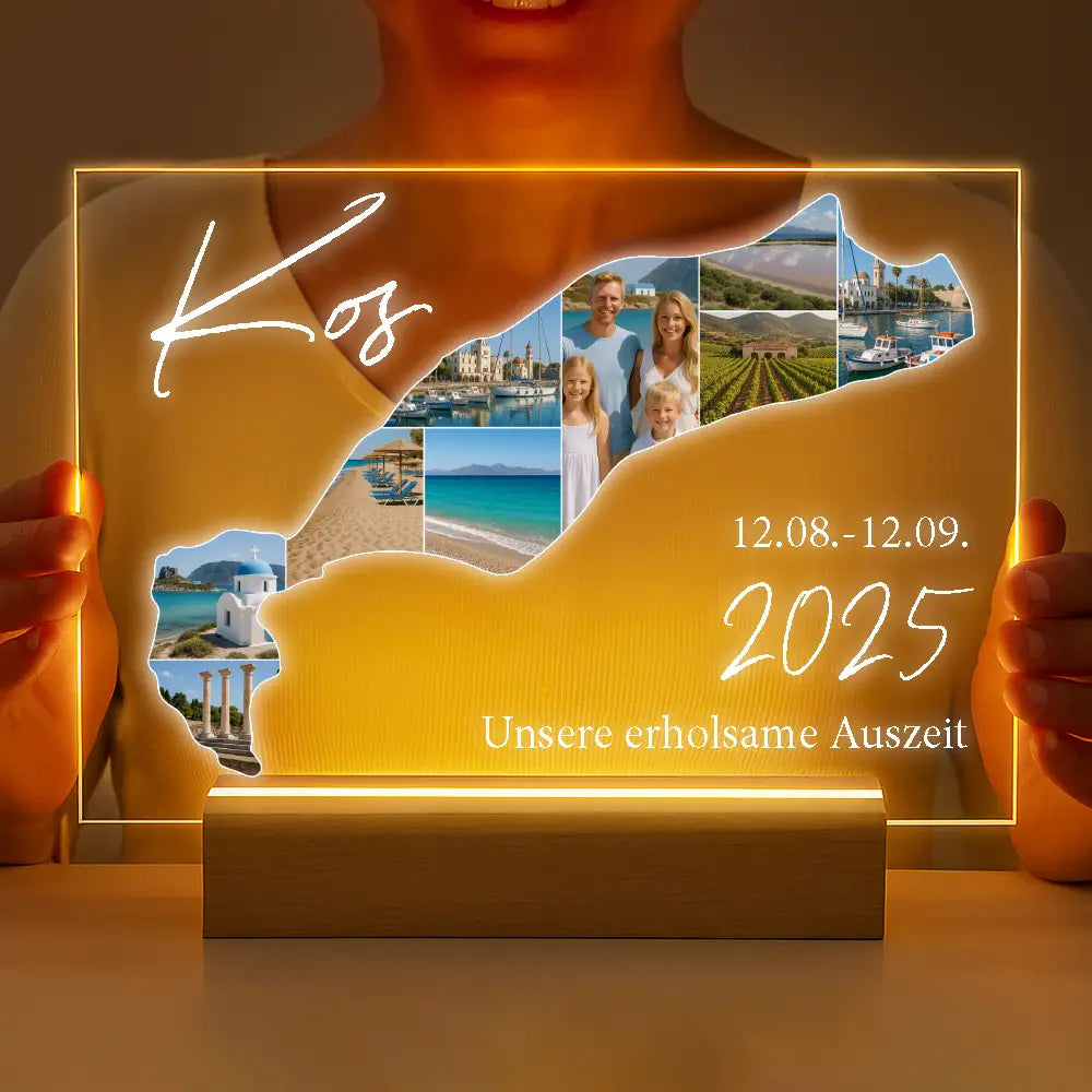 Personalisierte LED-Lampe aus Acrylglas "Unser Urlaub"