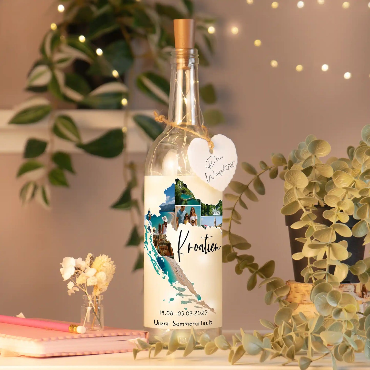 Personalisierte Lichterflasche "Unser Urlaub"