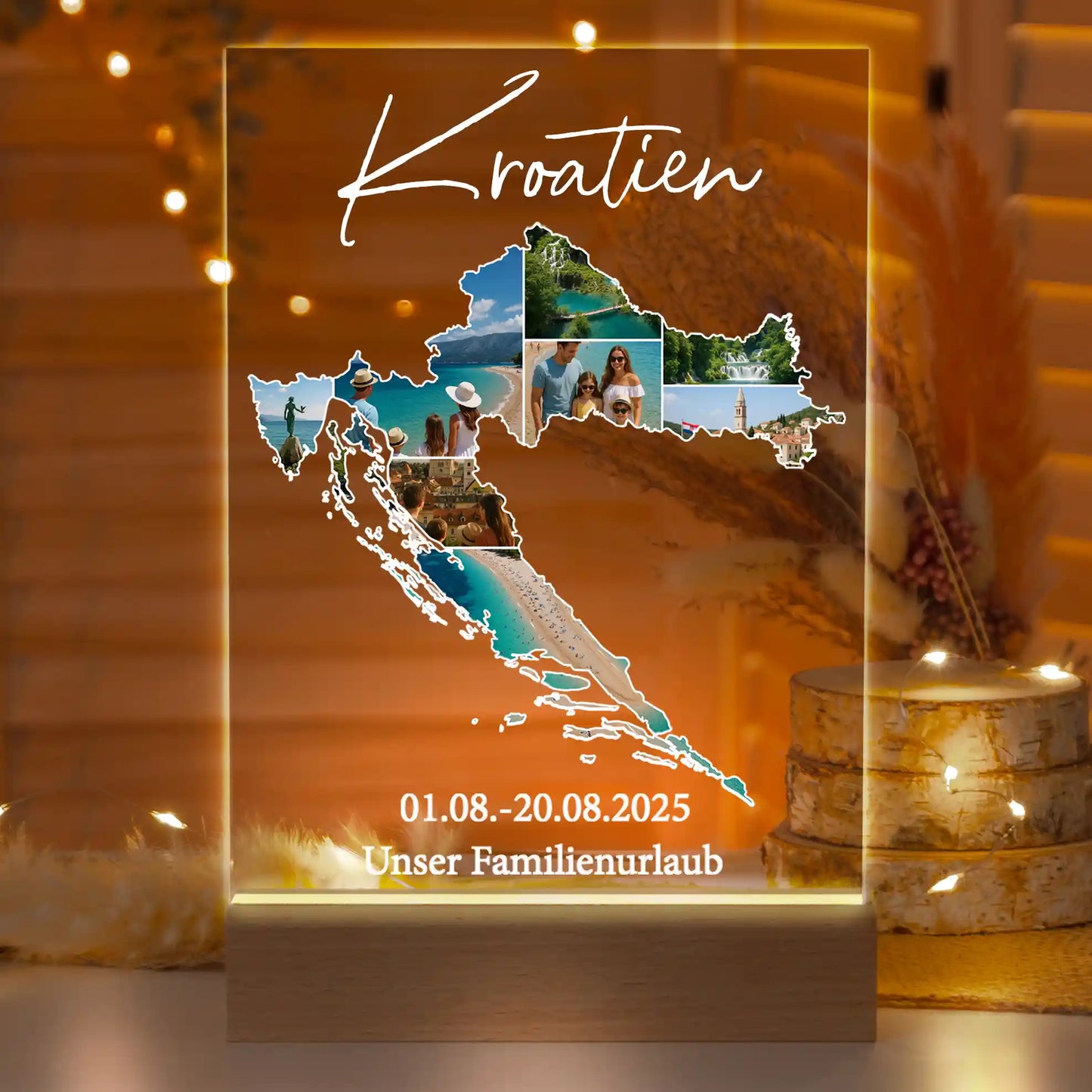 Personalisierte LED-Lampe aus Acrylglas "Unser Urlaub"