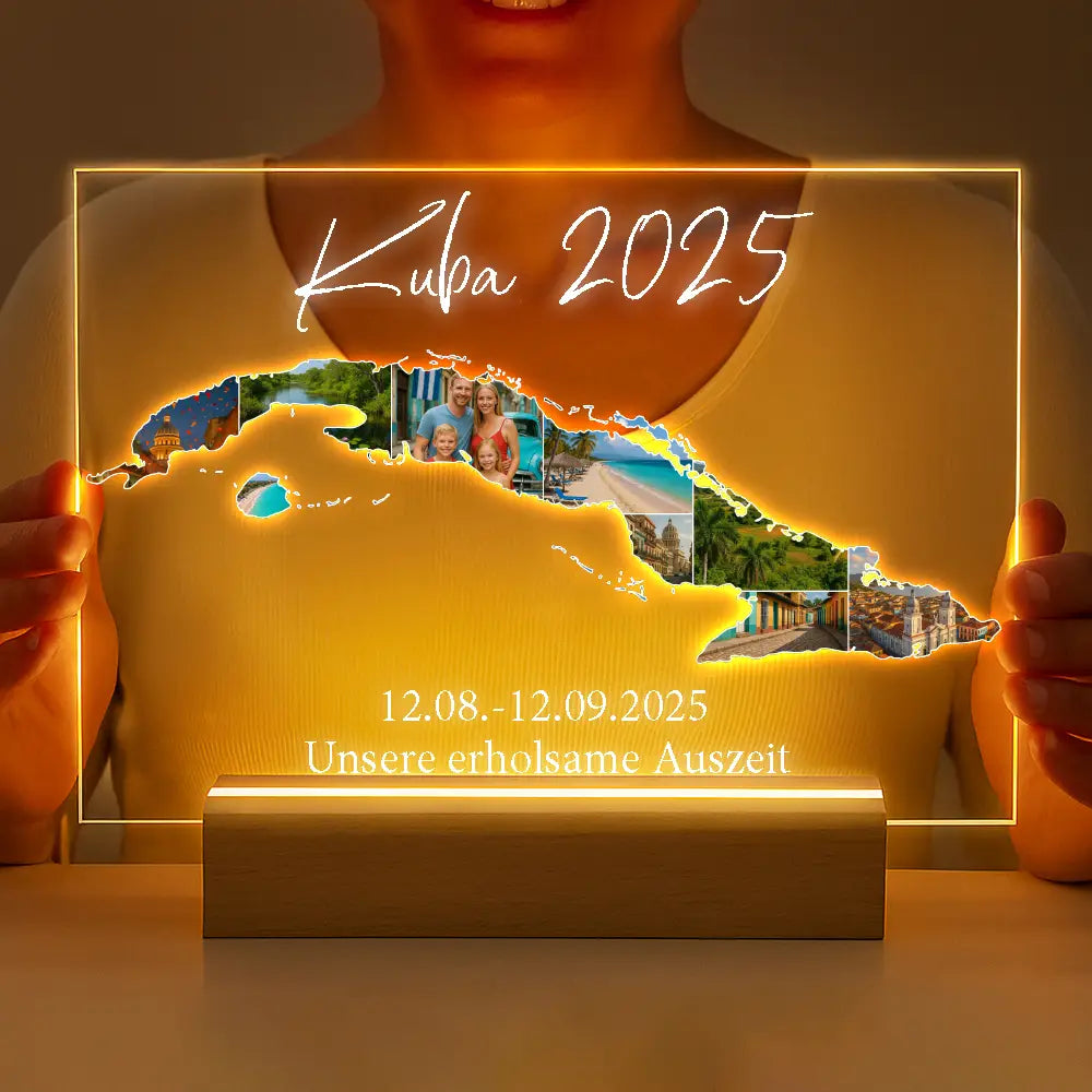 Personalisierte LED-Lampe aus Acrylglas "Unser Urlaub"