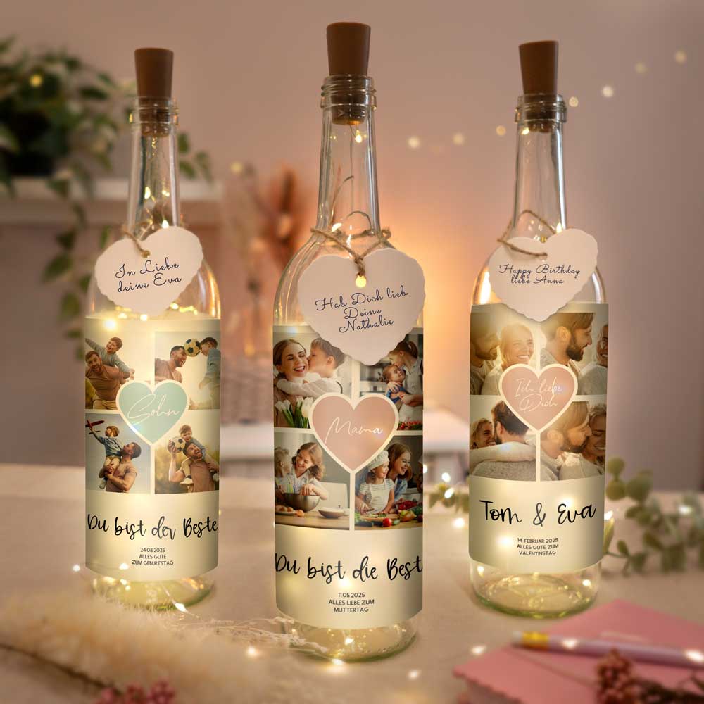 Personalisierte Lichterflasche "Fotocollage #2"