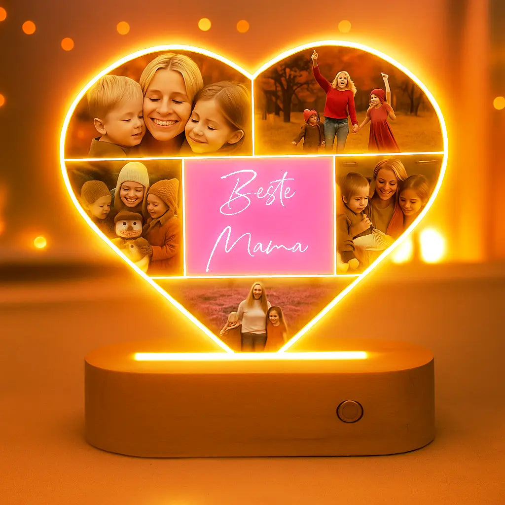 Personalisierte Herz-LED-Lampe aus Acrylglas "Fotocollage #6"