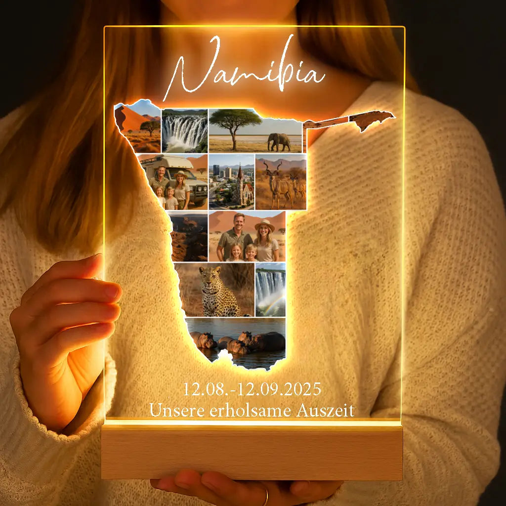 Personalisierte LED-Lampe aus Acrylglas "Unser Urlaub"