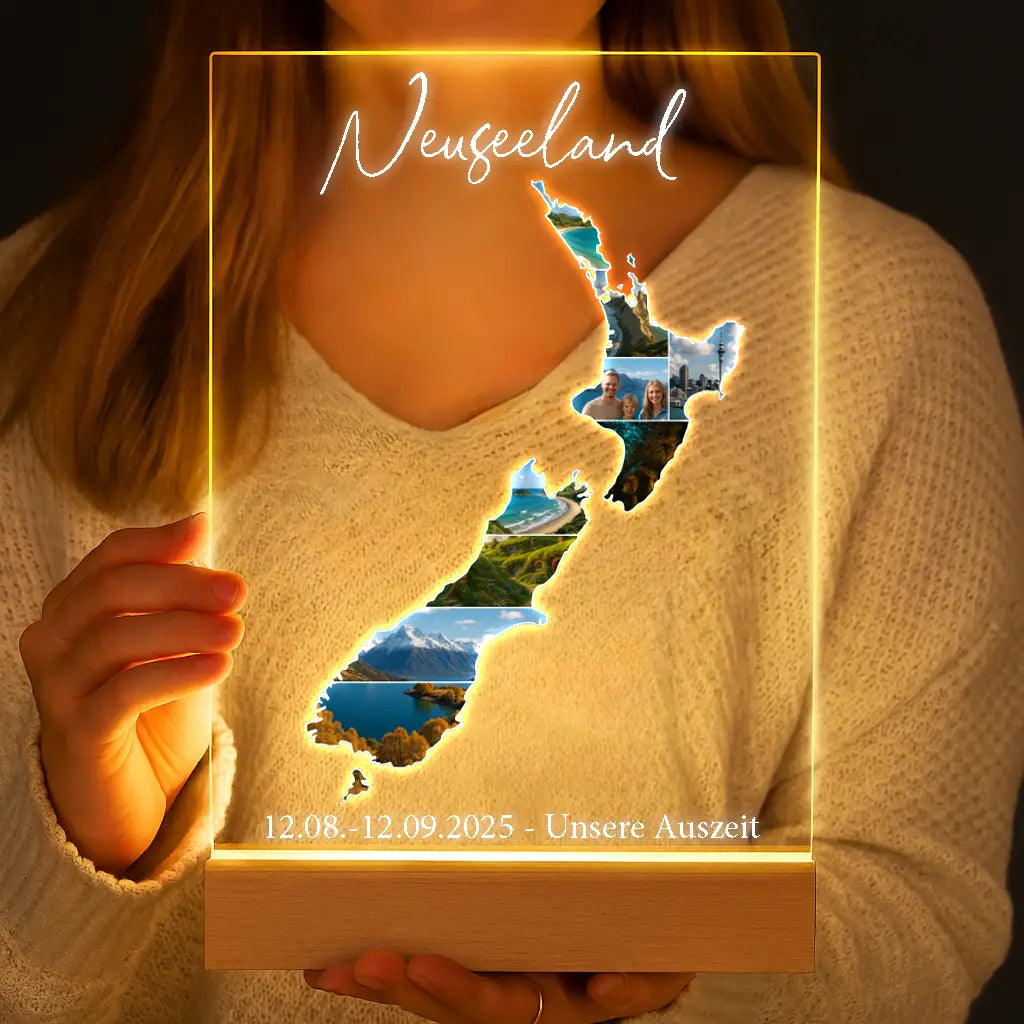 Personalisierte LED-Lampe aus Acrylglas "Unser Urlaub"