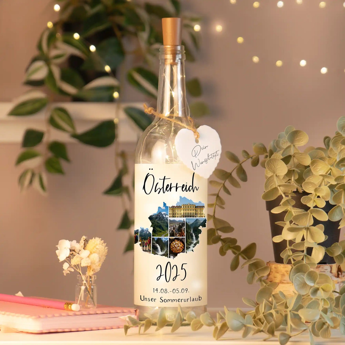 Personalisierte Lichterflasche "Unser Urlaub"