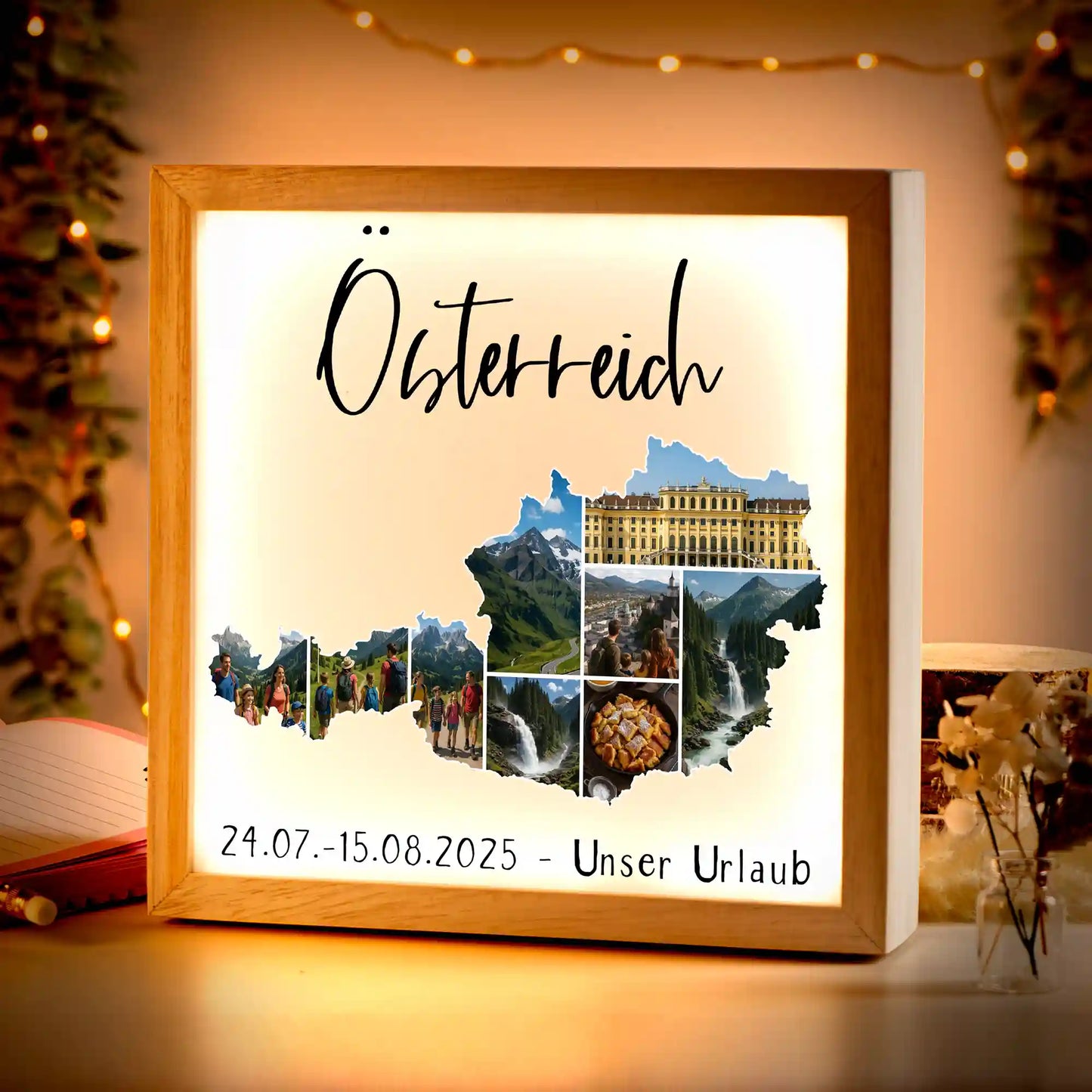 Beleuchteter Bilderrahmen inkl. personalisiertem Bild "Unser Urlaub"