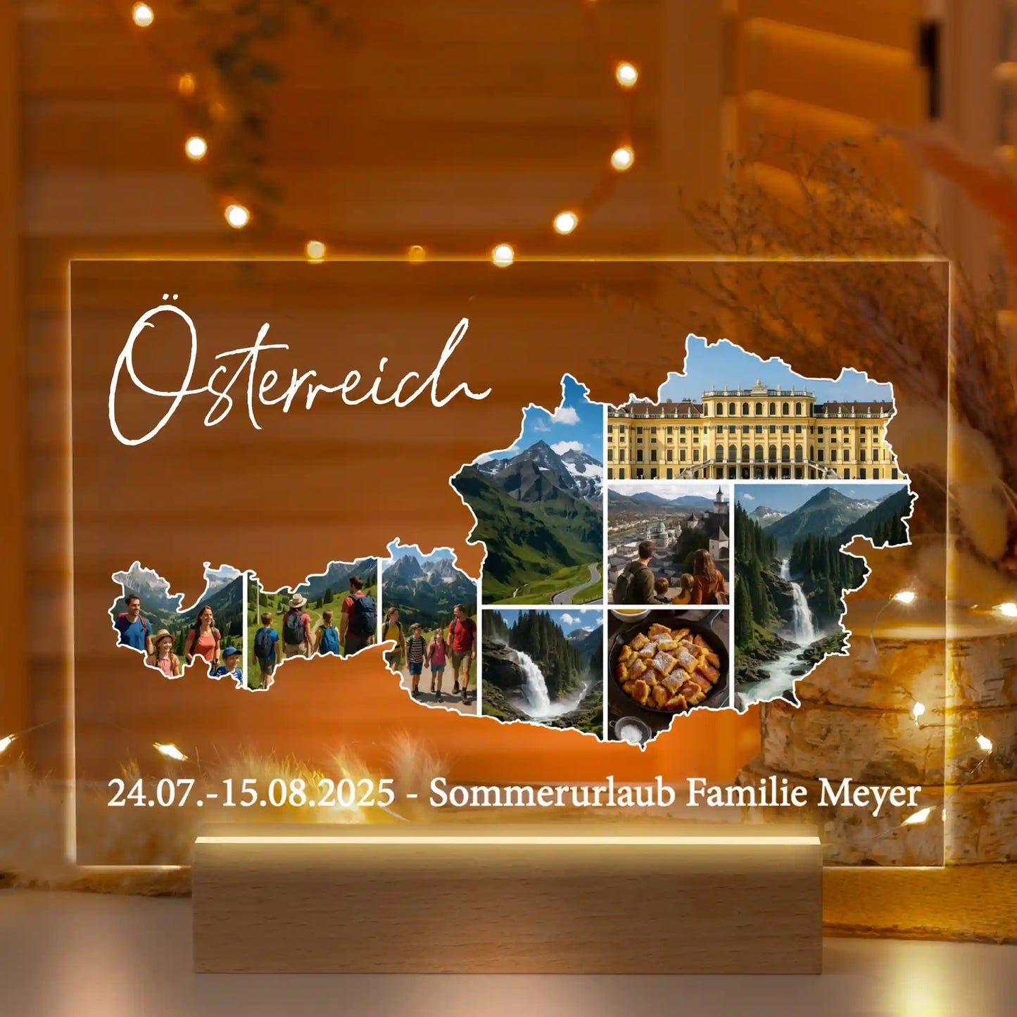 Personalisierte LED-Lampe aus Acrylglas "Unser Urlaub"