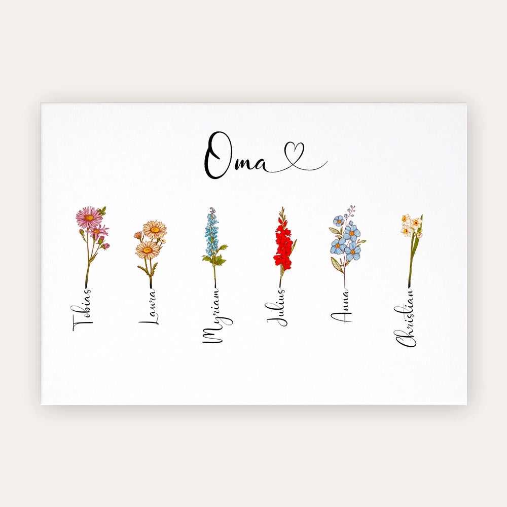 Personalisierte Leinwand "Geburtsblume"