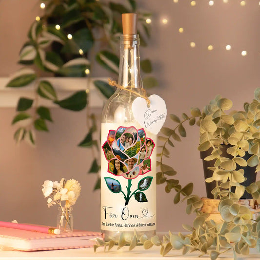 Personalisierte Lichterflasche "Fotocollage #7 Blume"