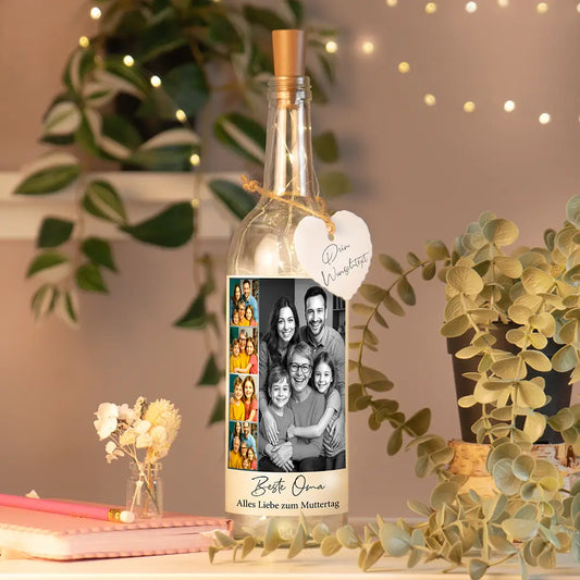 Personalisierte Lichterflasche "Fotocollage #8"