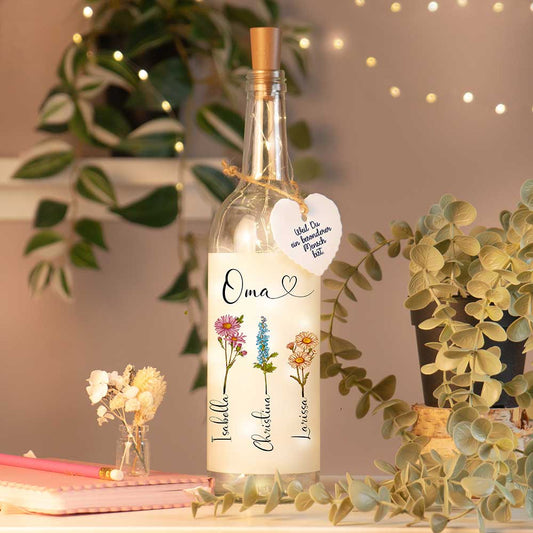 Personalisierte Lichterflasche "Geburtsblume"