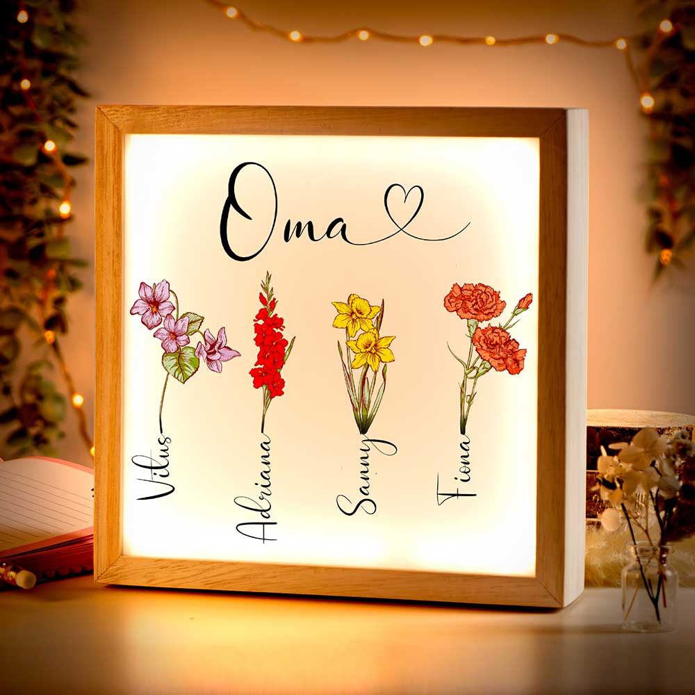 Beleuchteter Bilderrahmen inkl. personalisiertem Bild "Geburtsblume"