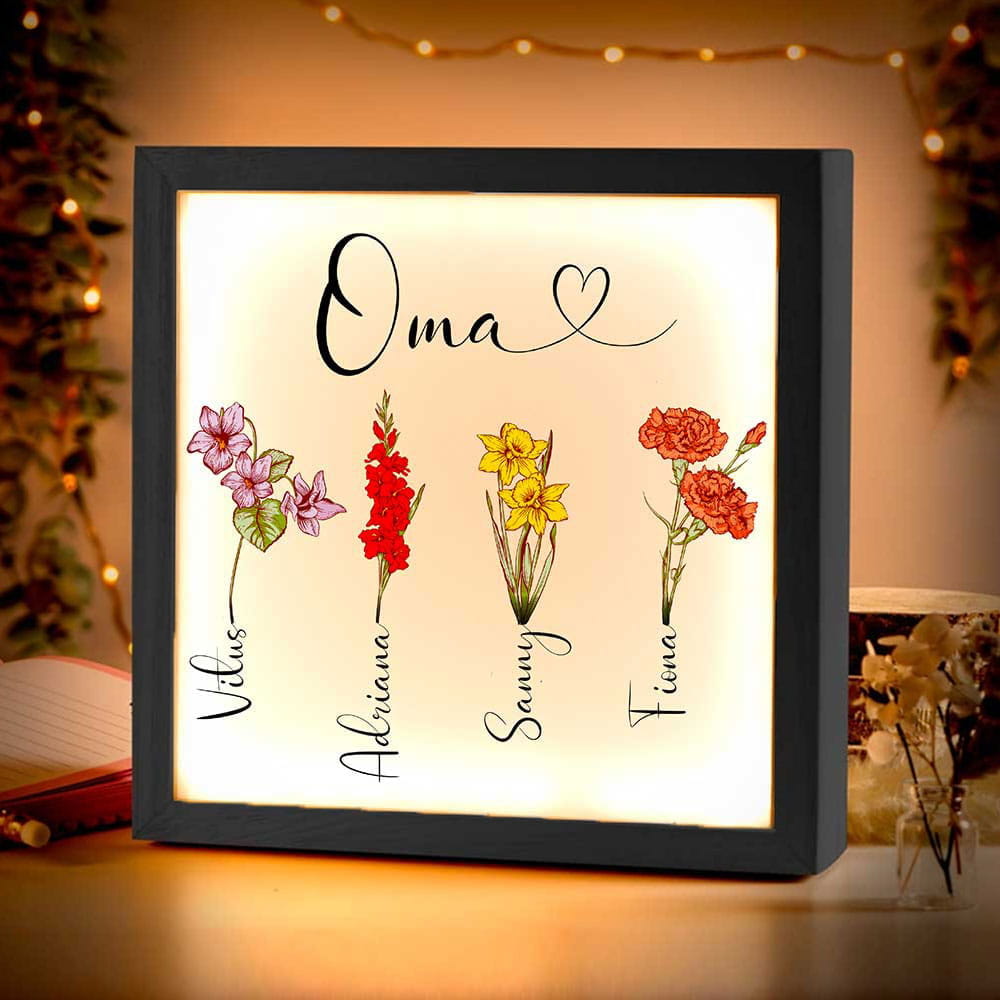 Beleuchteter Bilderrahmen inkl. personalisiertem Bild "Geburtsblume"