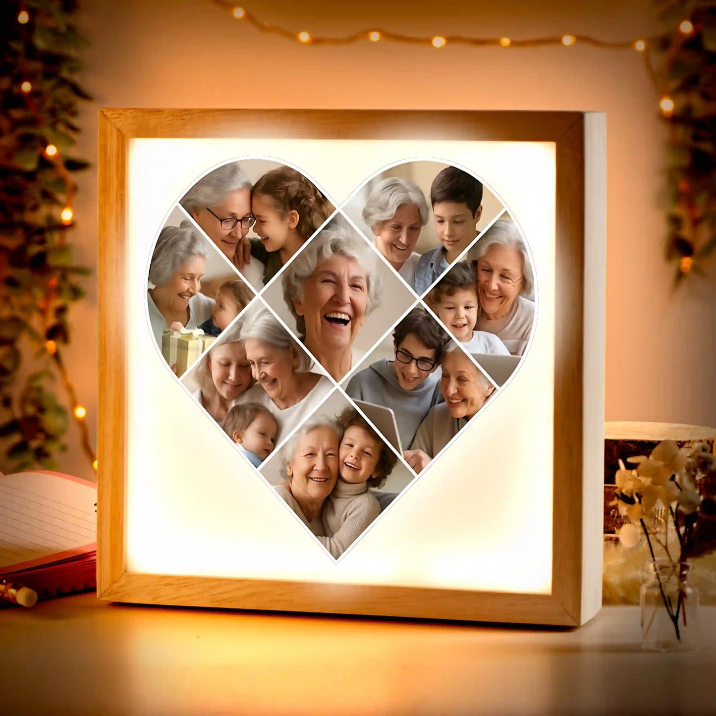 Beleuchteter Bilderrahmen inkl. personalisiertem Bild "Fotocollage #5 Herz"