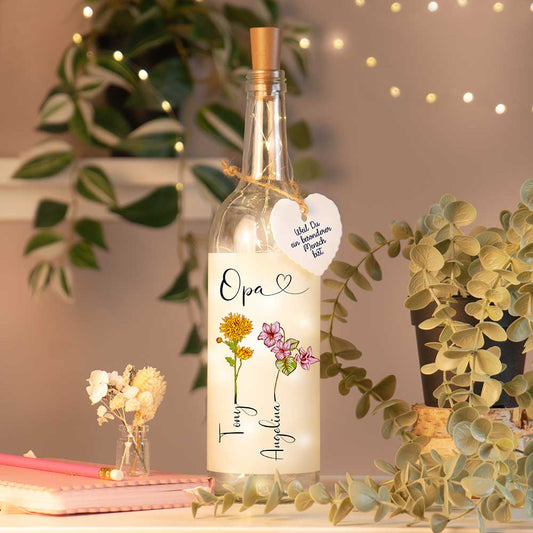 Personalisierte Lichterflasche "Geburtsblume"