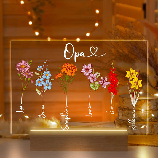 Personalisierte LED-Lampe aus Acrylglas "Geburtsblume"