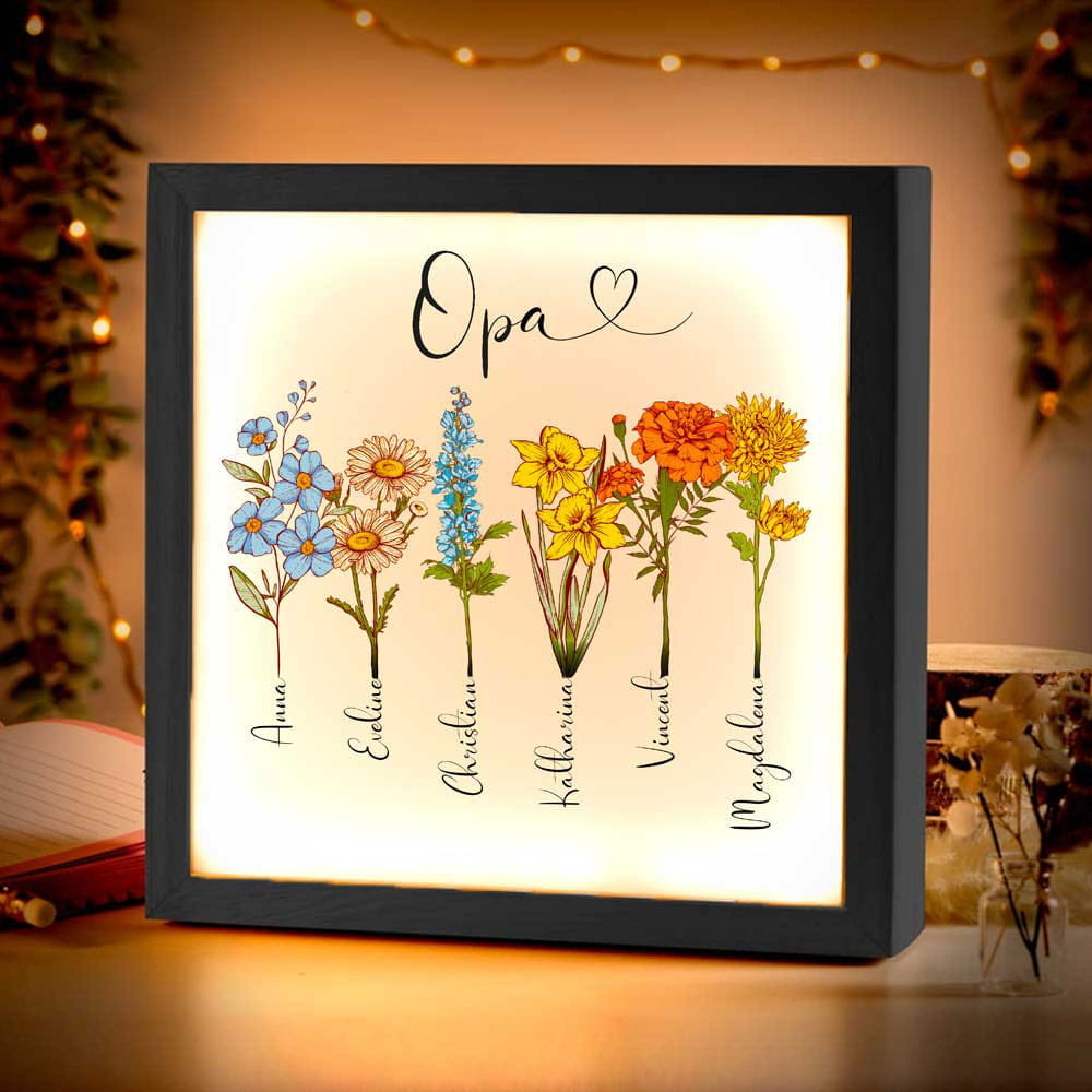 Beleuchteter Bilderrahmen inkl. personalisiertem Bild "Geburtsblume"