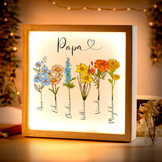 Beleuchteter Bilderrahmen inkl. personalisiertem Bild "Geburtsblume"