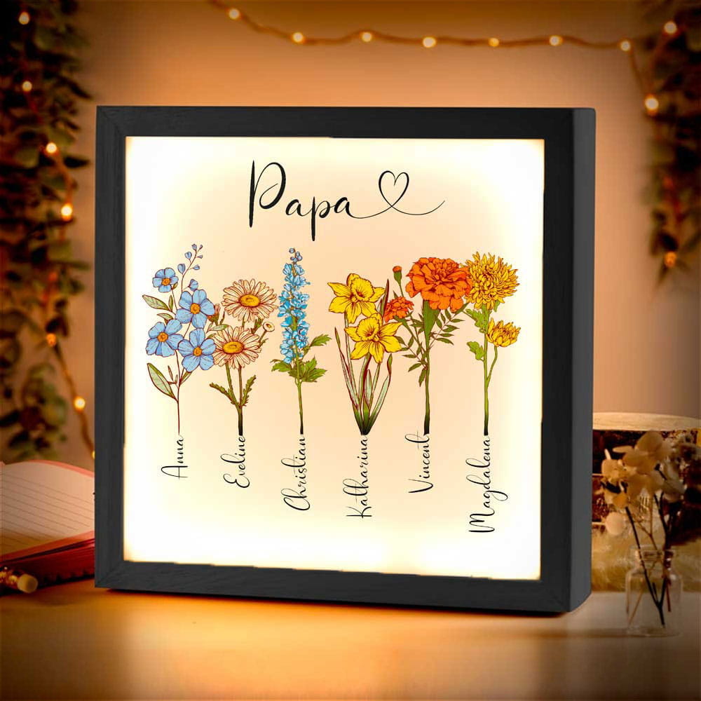 Beleuchteter Bilderrahmen inkl. personalisiertem Bild "Geburtsblume"