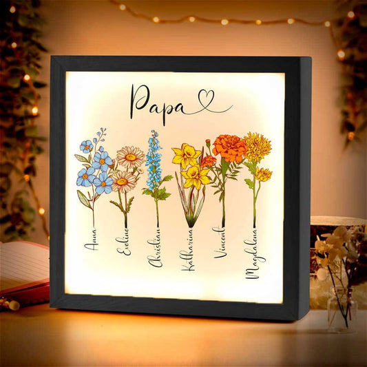 Beleuchteter Bilderrahmen inkl. personalisiertem Bild "Geburtsblume"