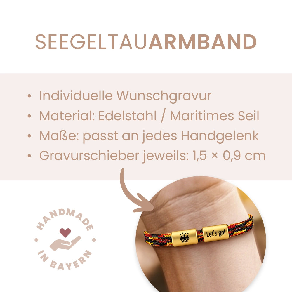 DEUTSCHLAND Segeltau Armband  mit 2 Gravuren (Bild & Text)
