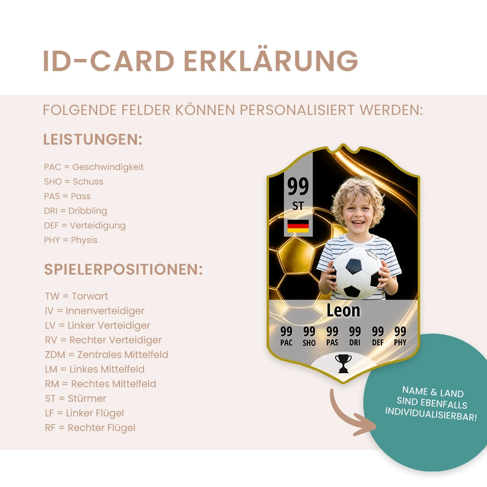 National-Team Kinder Fußball ID Card - Personalisierte Led-Lampe