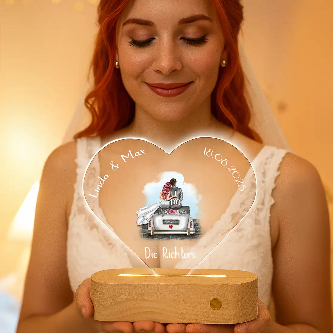 Personalisierte Herz-LED-Lampe aus Acrylglas "Brautpaar #1"