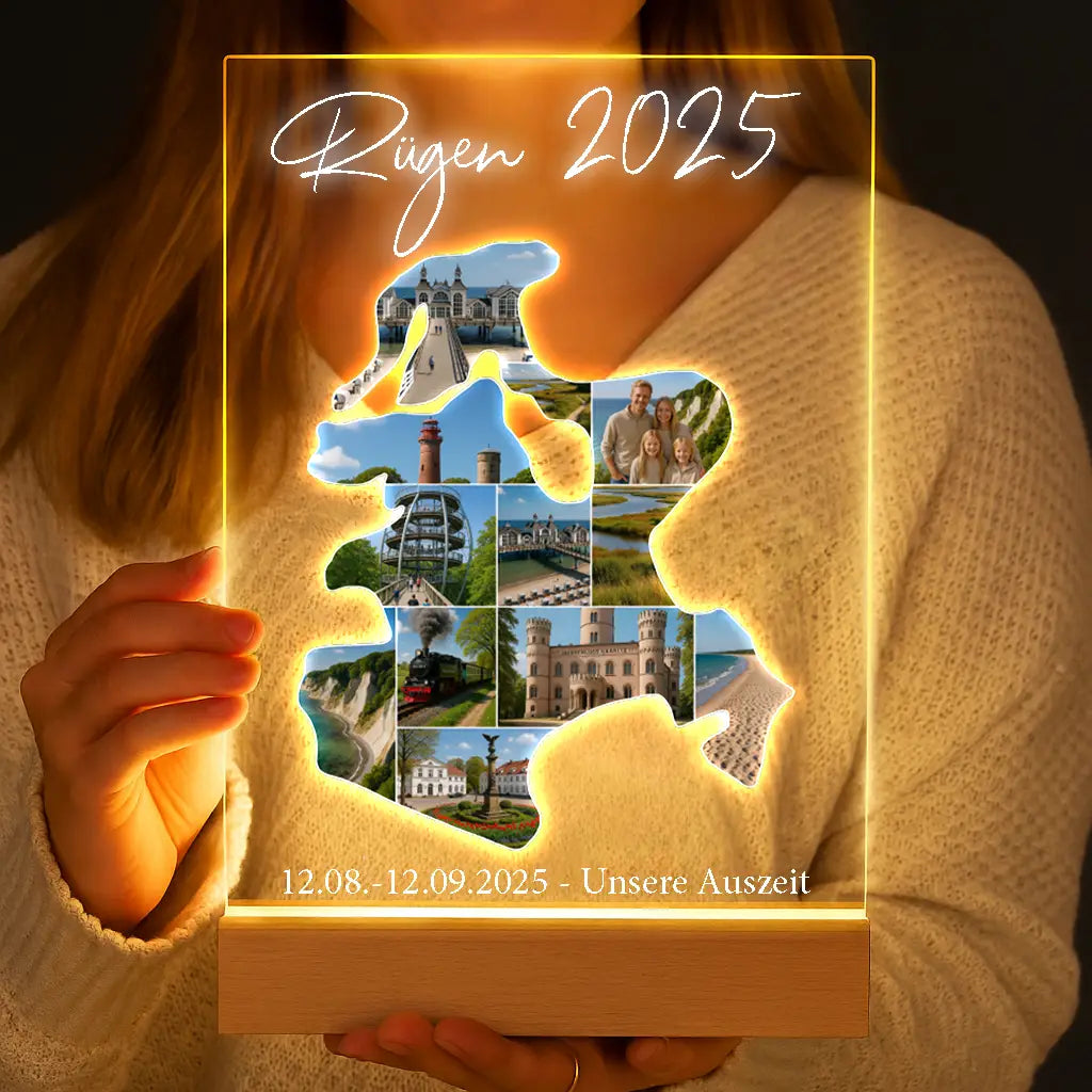 Personalisierte LED-Lampe aus Acrylglas "Unser Urlaub"