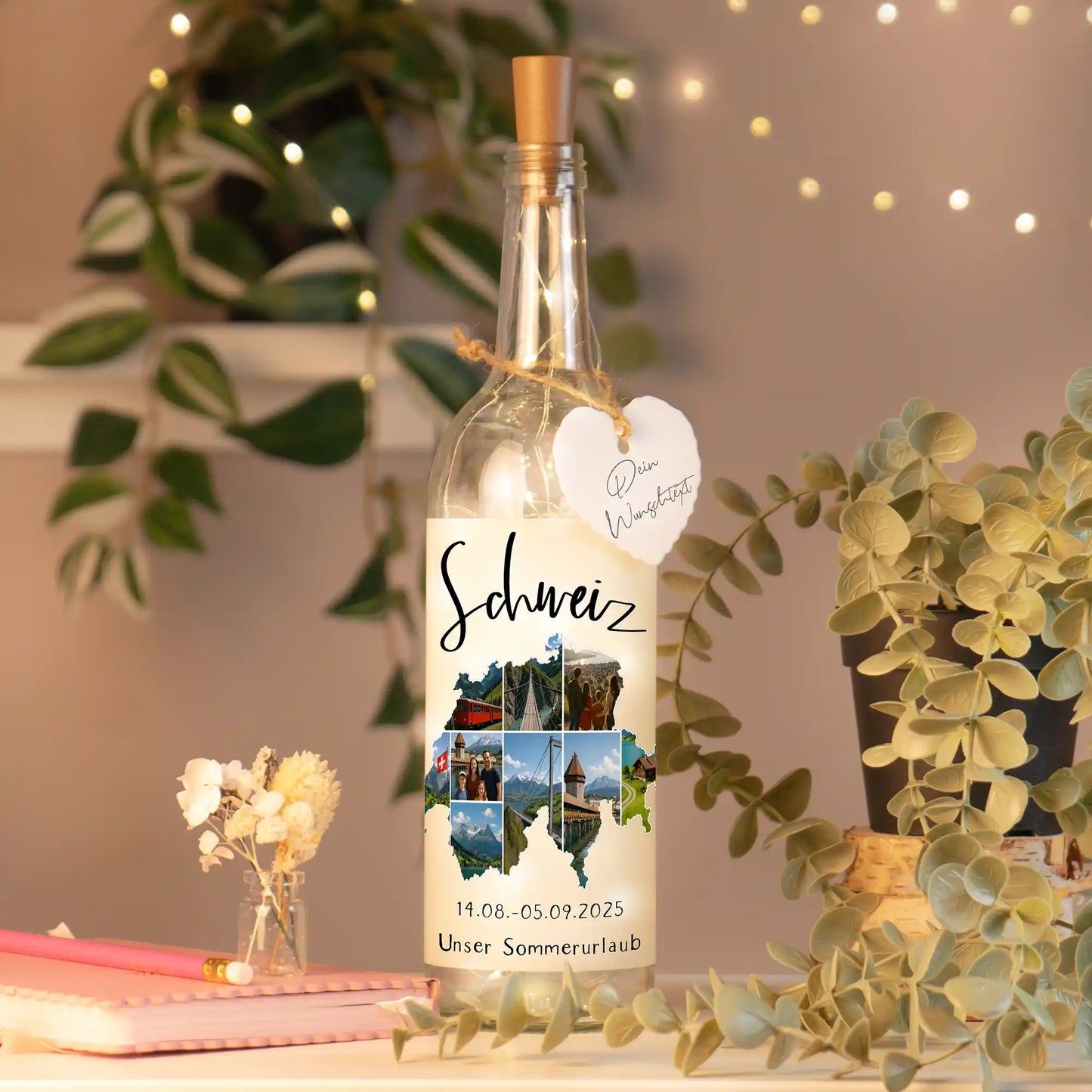 Personalisierte Lichterflasche "Unser Urlaub"