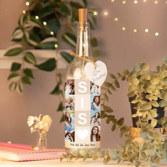 Personalisierte Lichterflasche "Fotocollage #4"
