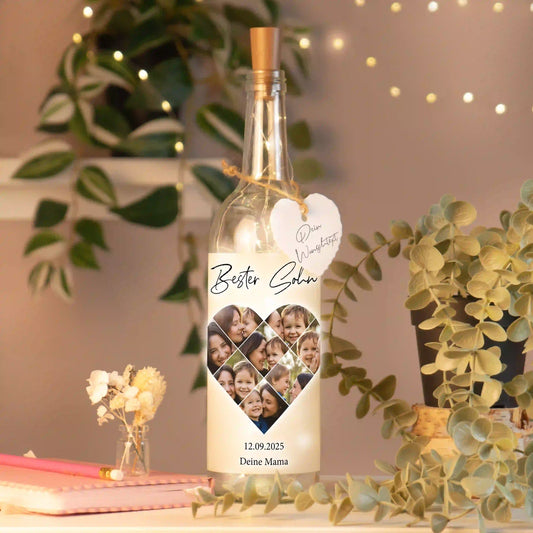 Personalisierte Lichterflasche "Fotocollage #5 Herz"