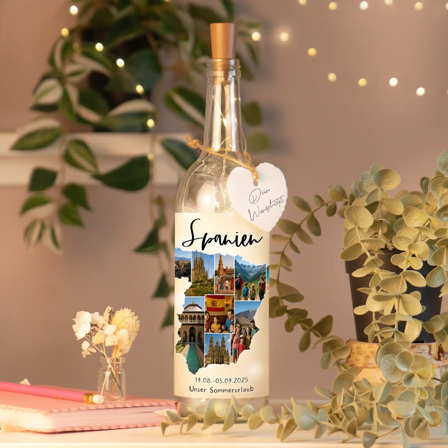 Personalisierte Lichterflasche "Unser Urlaub"