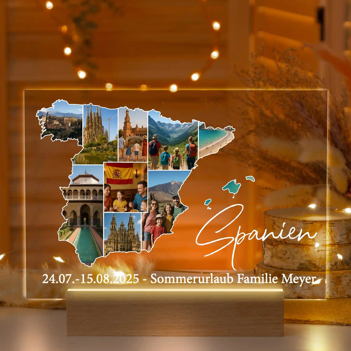 Personalisierte LED-Lampe aus Acrylglas "Unser Urlaub"