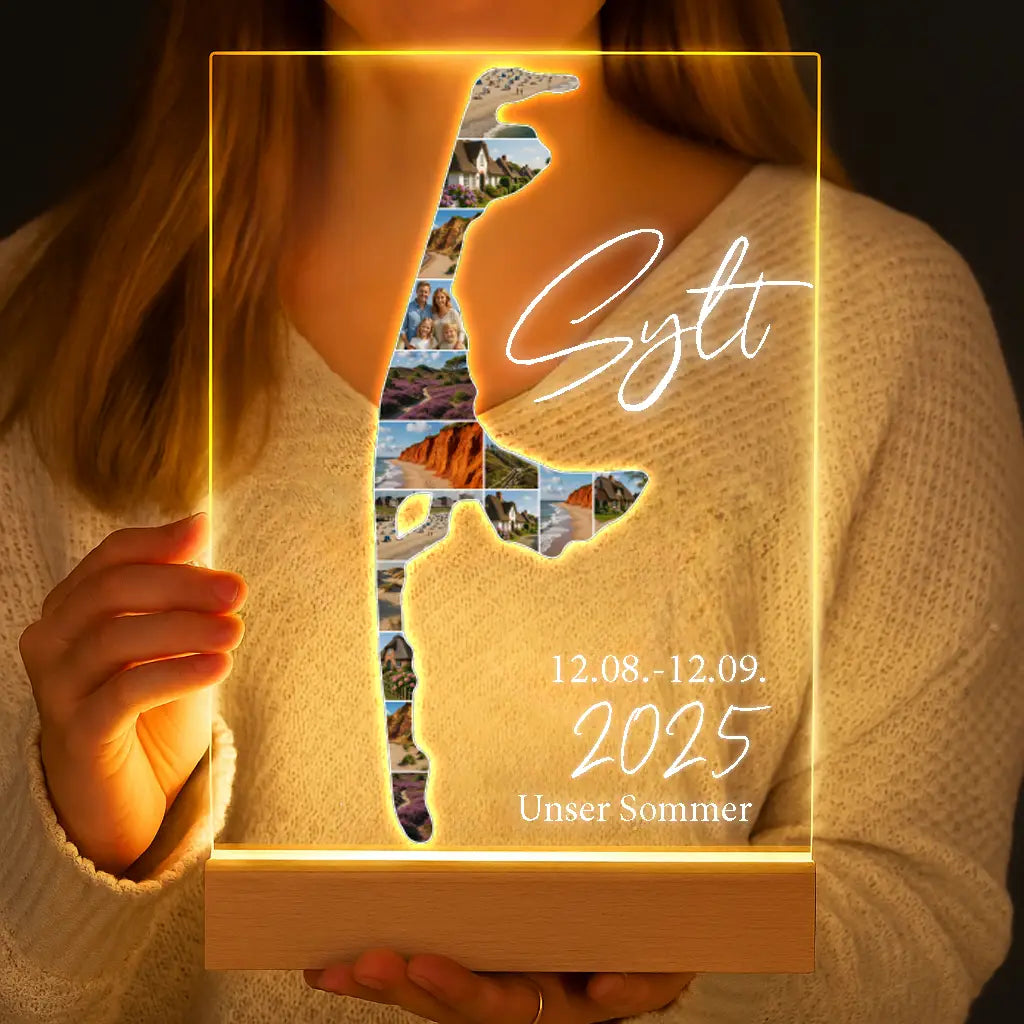 Personalisierte LED-Lampe aus Acrylglas "Unser Urlaub"