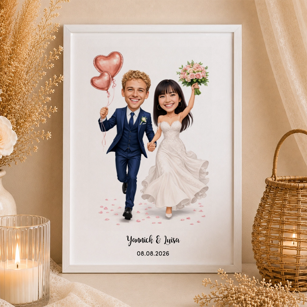 Personalisiertes Poster "Brautpaar Karikatur" zur Hochzeit